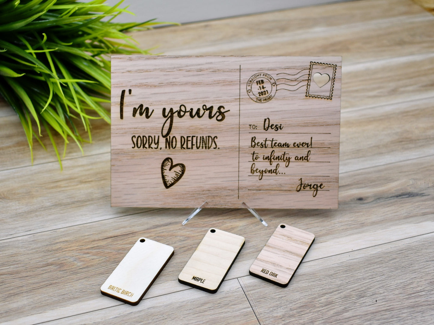 Personalized Romantic Wooden Postcard