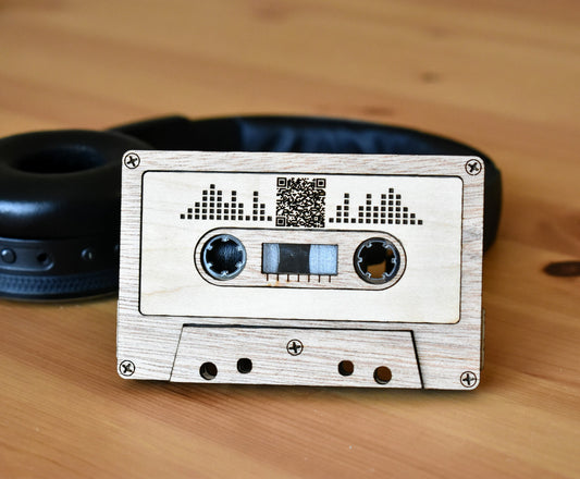 Modern Wooden Cassette Mixtape with QR Code
