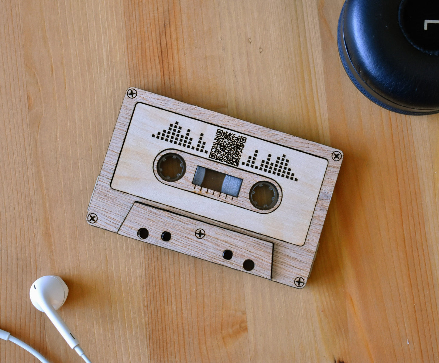 Modern Wooden Cassette Mixtape with QR Code