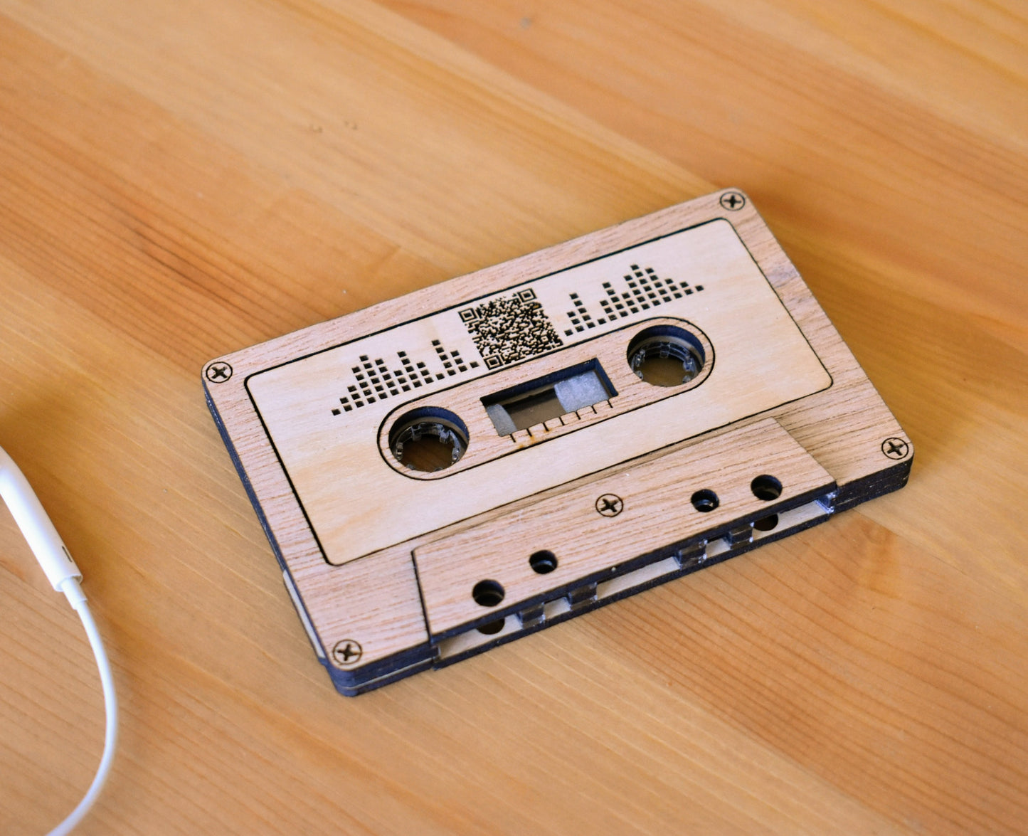Modern Wooden Cassette Mixtape with QR Code