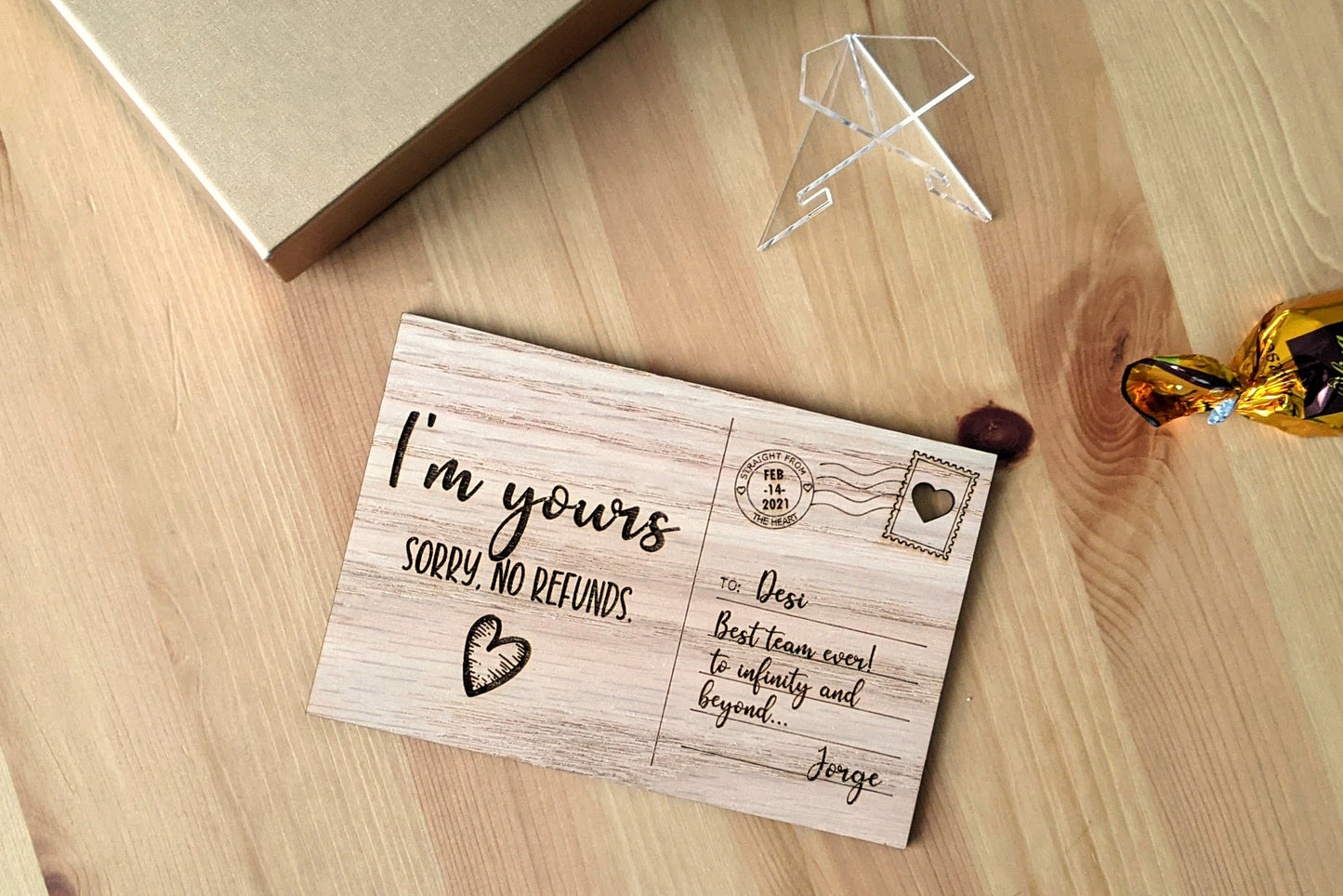 Personalized Romantic Wooden Postcard