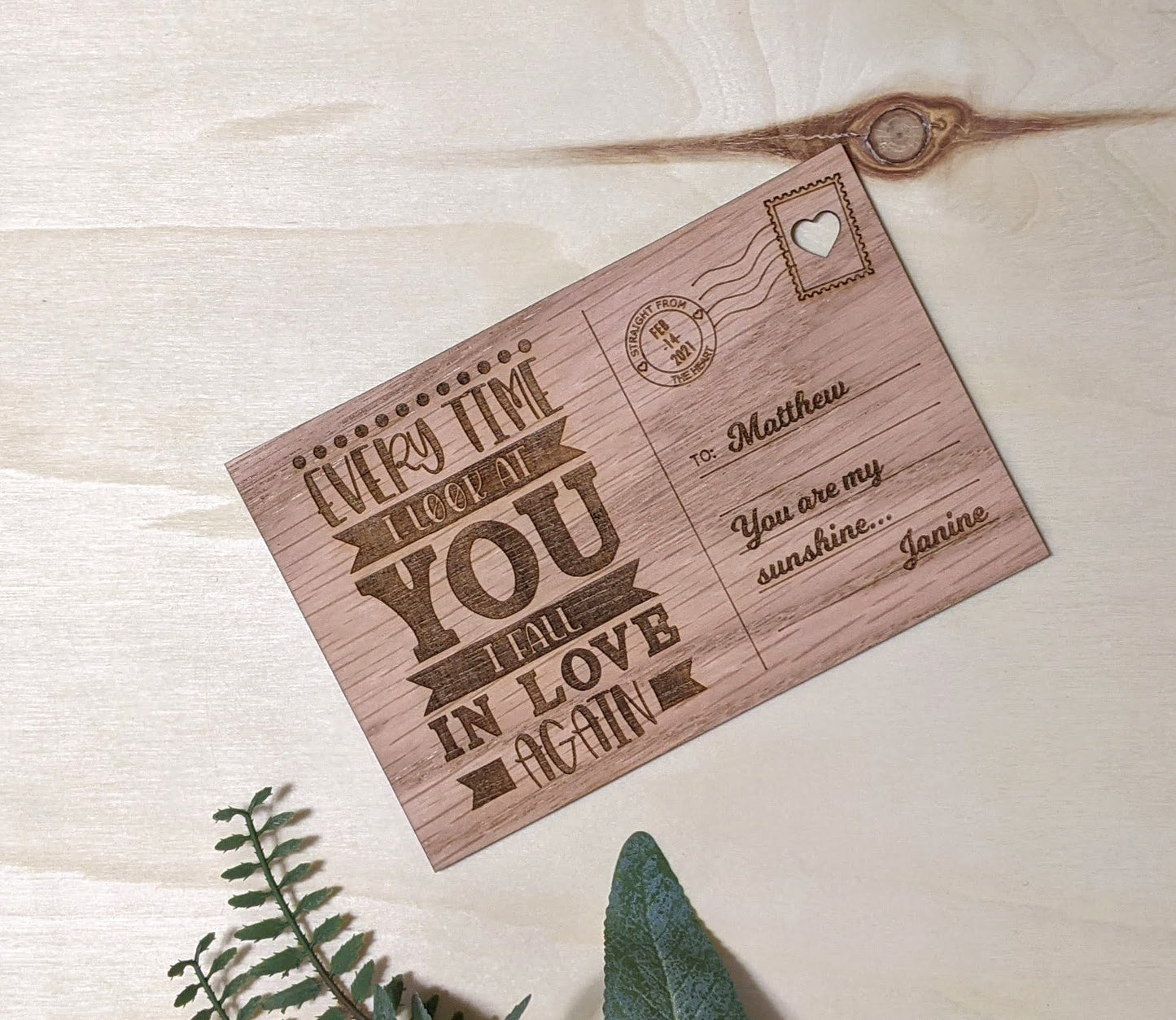 Personalized Romantic Wooden Postcard