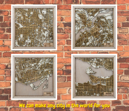 Multi-layer Laser Cut Wooden City Map