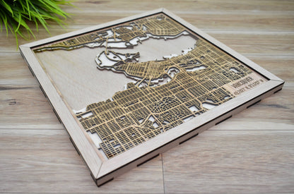 Multi-layer Laser Cut Wooden City Map
