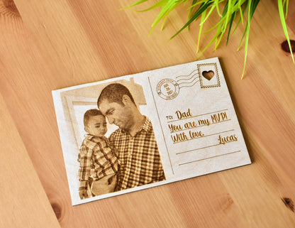 Personalized Wooden Postcard with Engraved Photo