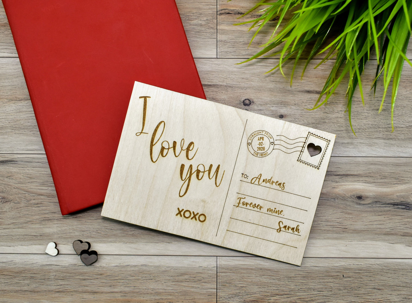 Personalized Romantic Wooden Postcard