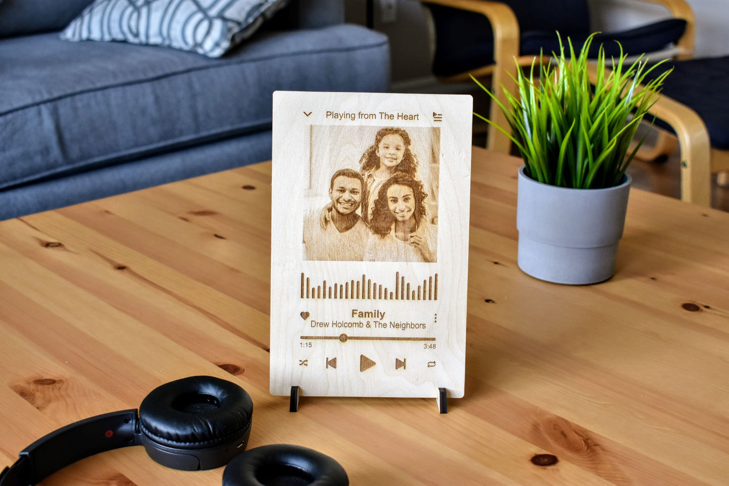 Wooden Engraved Music Themed Portrait and Song Plaque