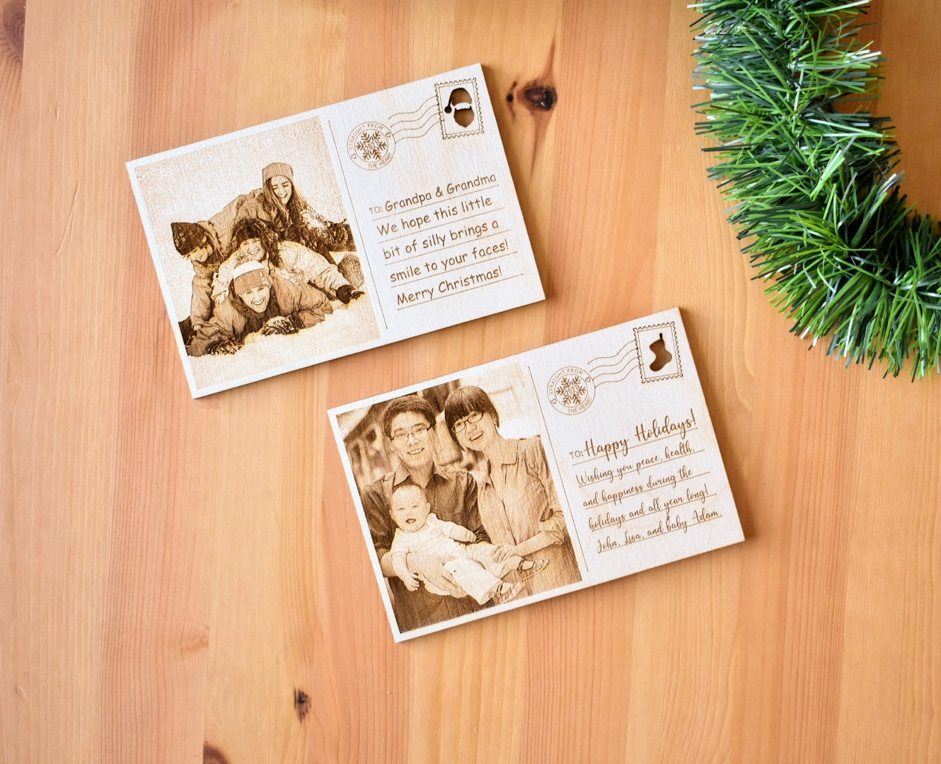 Personalized Christmas Wooden Portrait Postcard