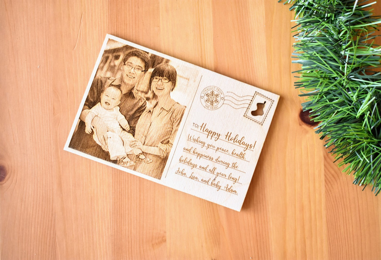 Personalized Christmas Wooden Portrait Postcard