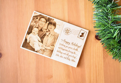 Personalized Christmas Wooden Portrait Postcard