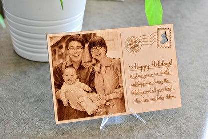 Personalized Christmas Wooden Portrait Postcard