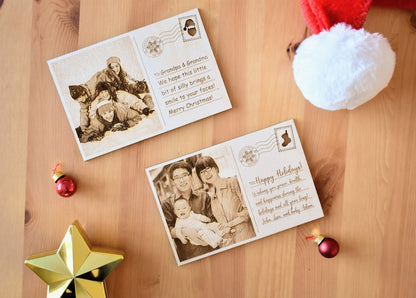 Personalized Christmas Wooden Portrait Postcard