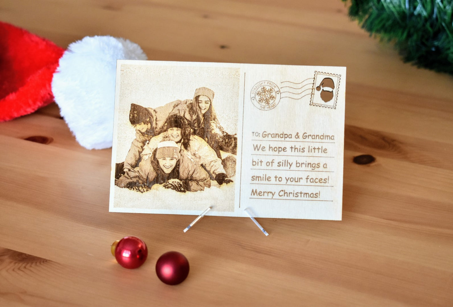 Personalized Christmas Wooden Portrait Postcard