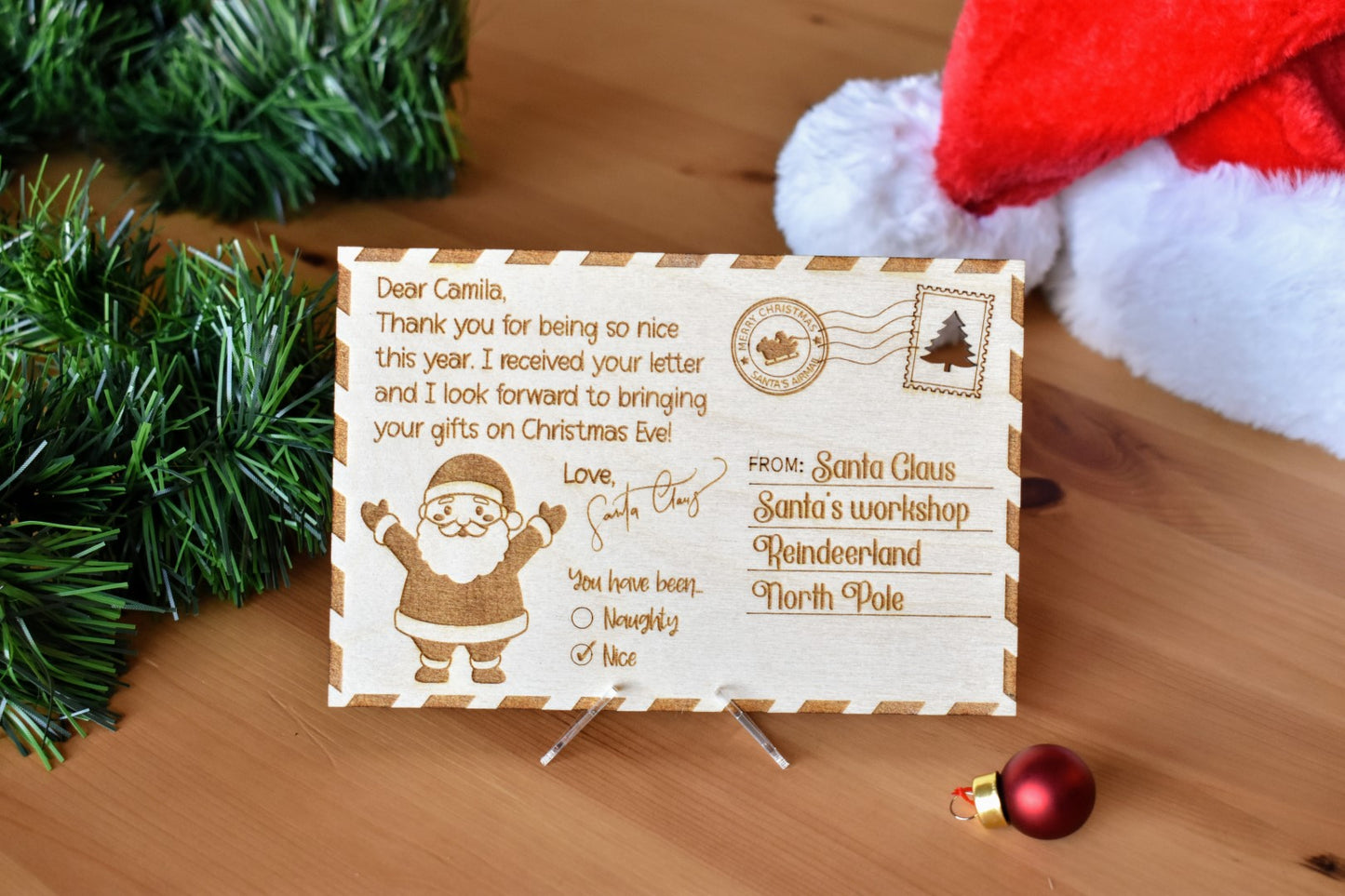 Personalized Wooden Postcard from Santa