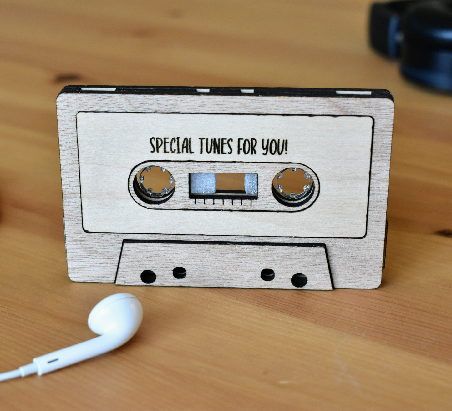 Modern Wooden Cassette Mixtape with QR Code