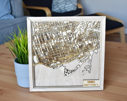 Multi-layer Laser Cut Wooden City Map